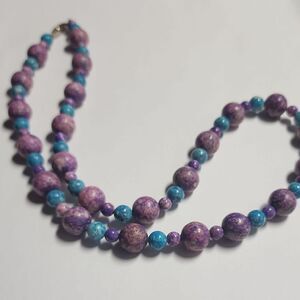 Elegant Purple and Blue Glass Beaded Necklace